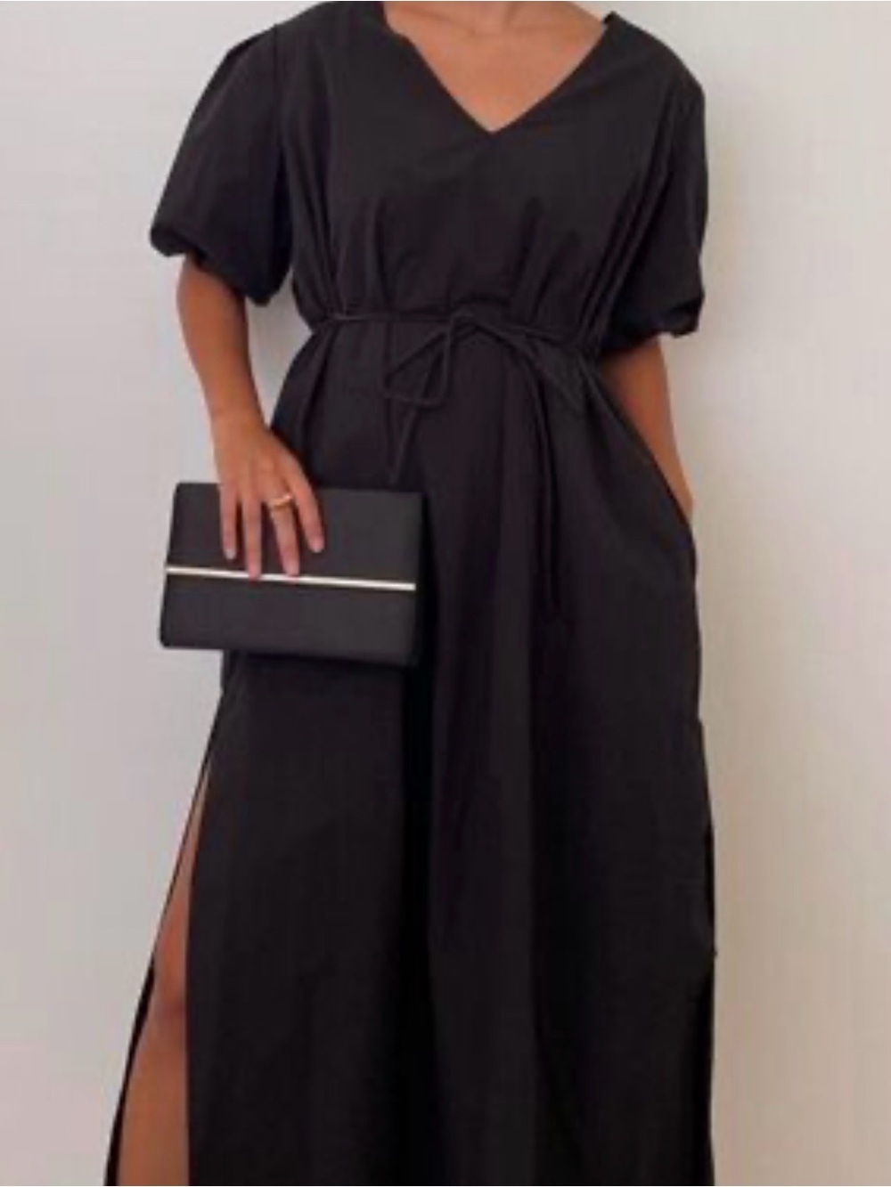 Dissh Skylar black cotton tie waist midi dress